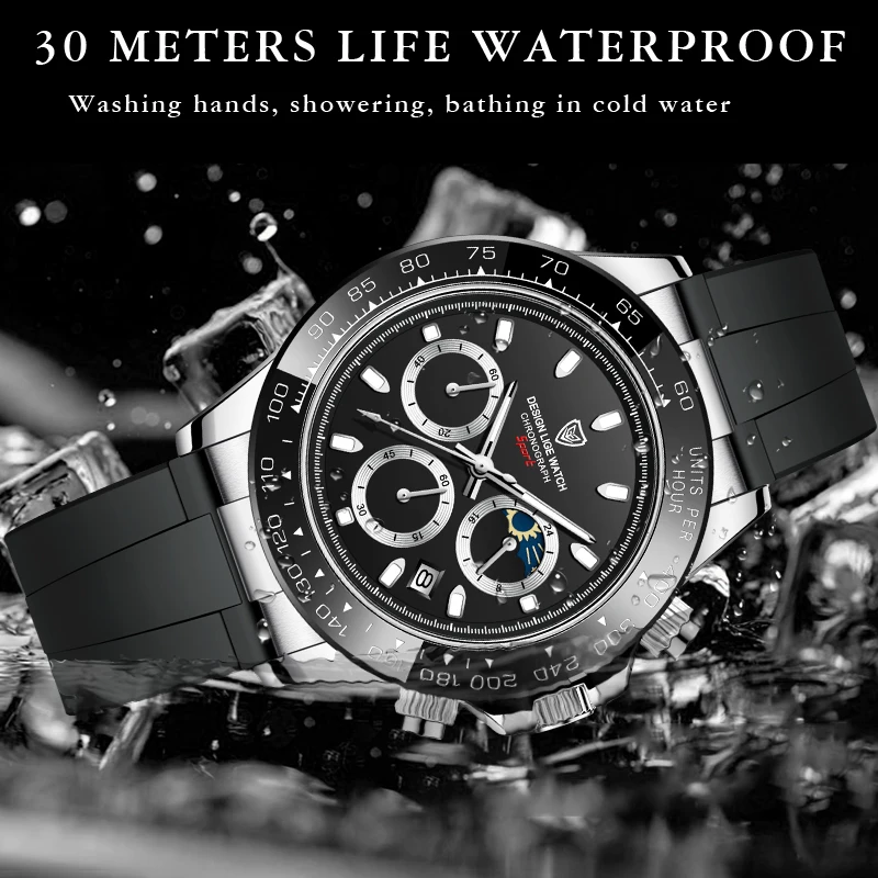 LIGE New Watches Men Luxury Brand Fashion Watch Big Dial Silicone Wristwatch Sport Waterproof Quartz Chronograph Clocks Relogio