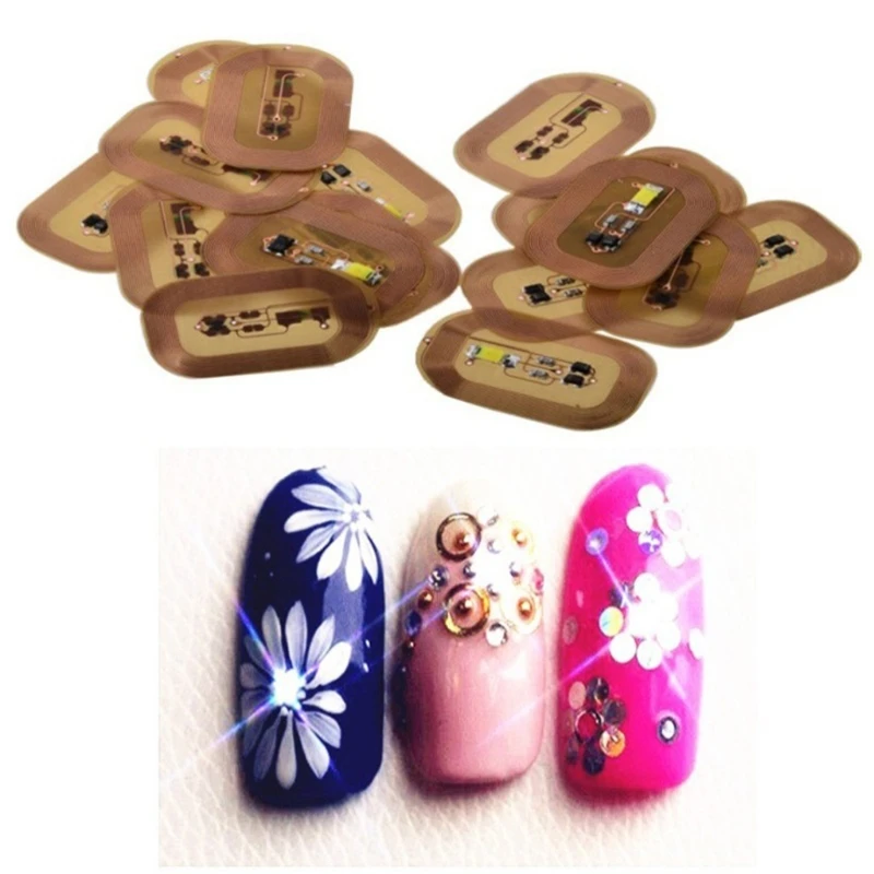 Women NFC Nail Art Tips Stickers DIY Phone LED Light Flash Party Decor Nail Tips