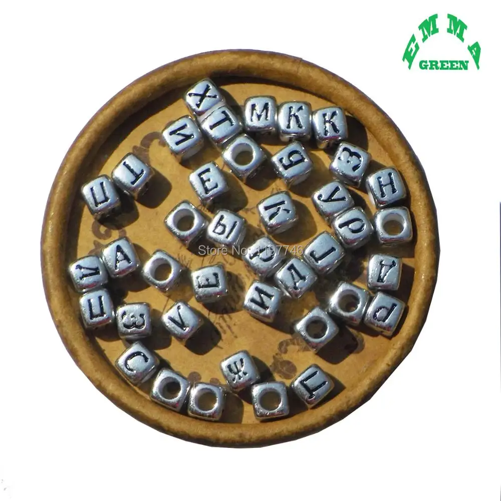 Vintage Silver Russian Letter Beads Mix Alphabets 6mm 3000pcs Square Cube Bead with Big hole Acrylic Spacers for jewelry making