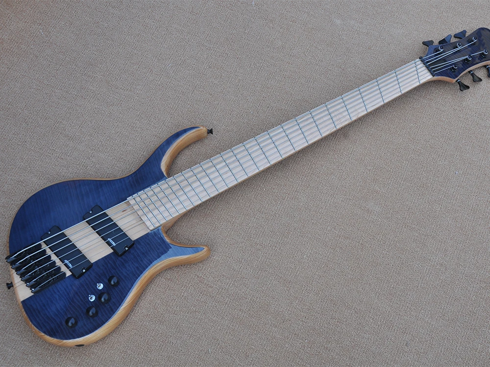 

6 Strings Neck-thru-body Electric Bass Guitar with Active Circuit,Maple fretboard,Slanted Frets/Pickups