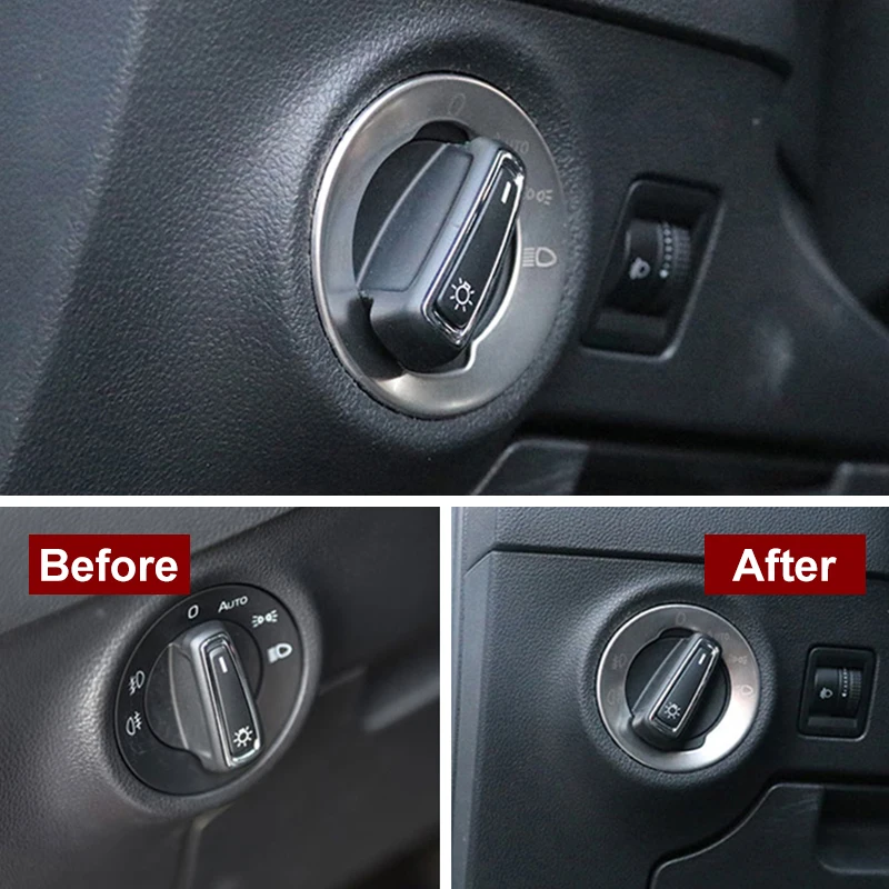 Auto Headlight Adjustment Control Switch Decorative Sequins Ring Trim Sticker Fit For Skoda Karoq Kamiq Interior Car Accessories