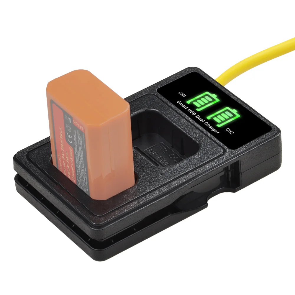 Batterie 2160mAh + double chargeur LED avec Port de Type C, pour Sony Alpha a6000 a6300 a6400 a6500 Alpha a7 a7II a7R a7RII, NP-FW50