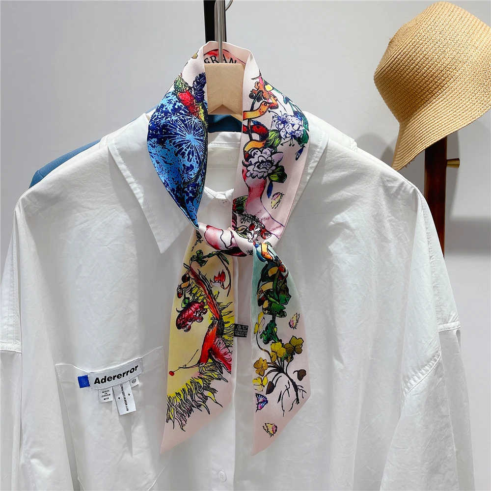 100% Twill Silk Scarf Fashion Summer Women Hair Scarf Brand Skinny Bag Scarves Design Wrist Towel Foulard Neckerchief Headband