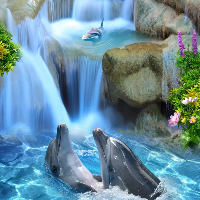 Dolphin 3D Flooring Sticker, Foto personalizada, Mural Wallpaper, Banheiro e Sala de estar, PVC auto-adesivo, impermeável Floor Decor, Pintura