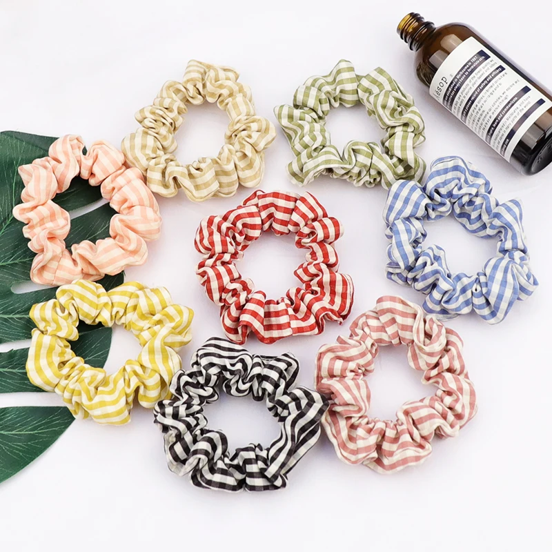 8pcs/set Fabric Grid Scottish Style Elastic Rubber Bands Big Size Hair Accessories Colorful Women Girls Headwear Fashion Hot