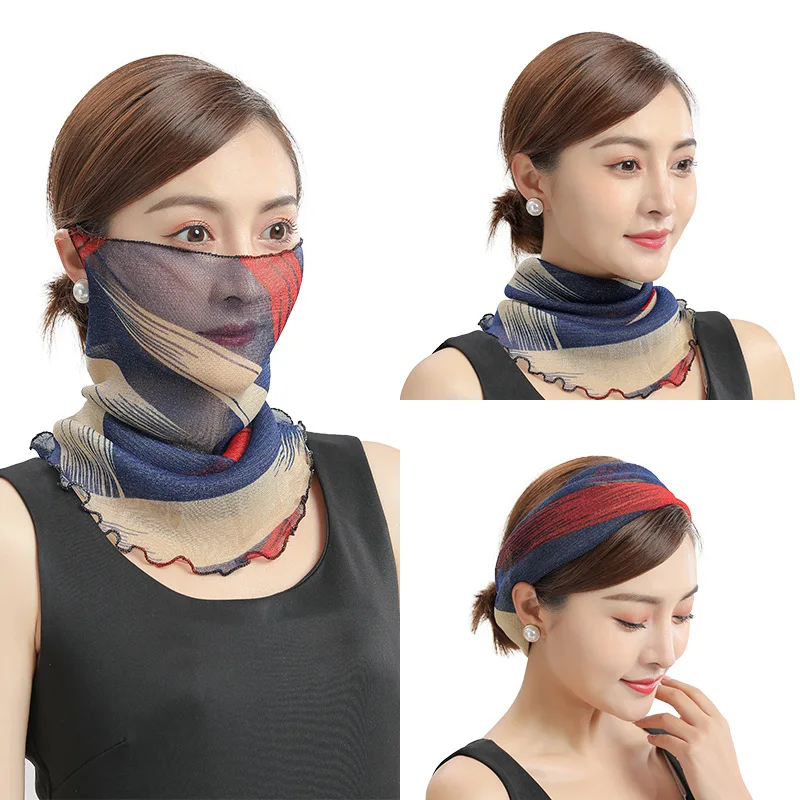 New Style Bib Women's Hedging Thin Sunscreen Veil Small Silk Scarf Neck Guard Mask Women Gauze Scarf with shining