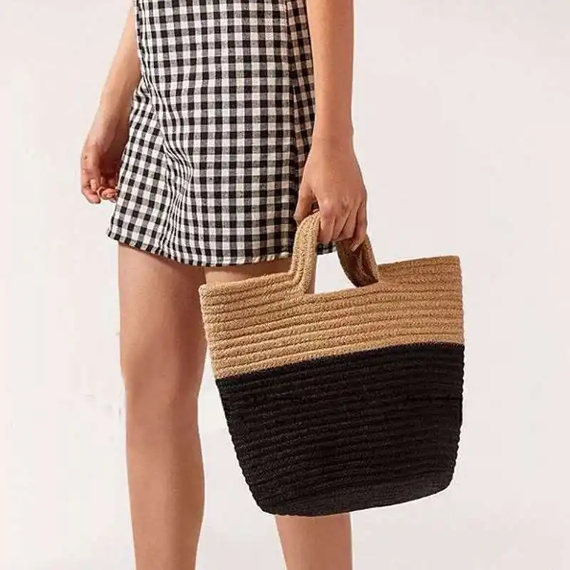 

Summer Women Beach Handbag Handmade Rattan Woven Knitted Rivets Large Capacity Totes Bohemia Straw Women Shoulder Bag