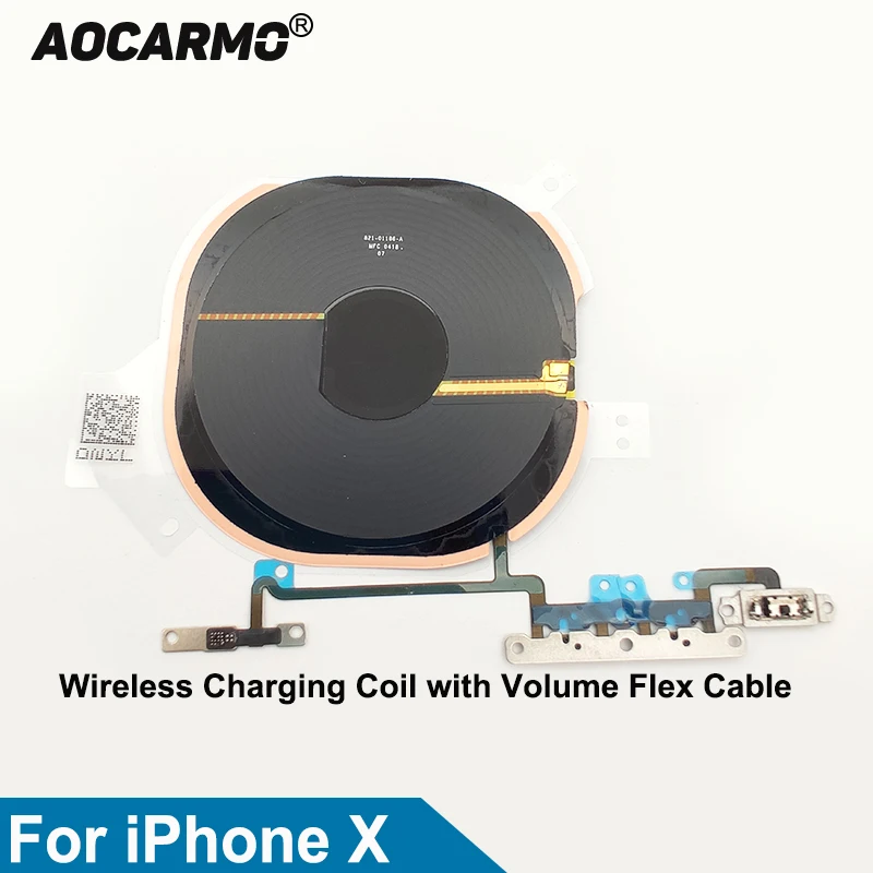 Aocarmo For iPhone X Wireless Charging Chip Coil Sticker With Volume Switch Button Flex Cable Replacement Parts