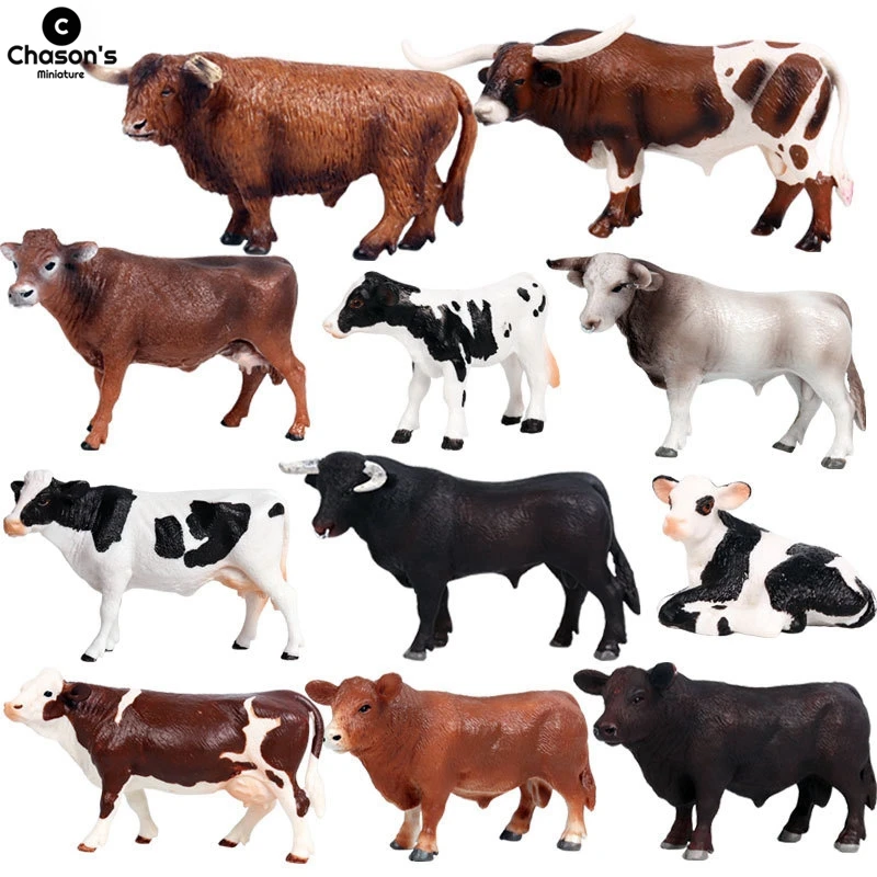 Cute Miniature Milk Cow Ox Bull Buffalo Calf Farm Poultry Animal Action Figure Models Figurines ZOO Ornaments Children Kids Toys