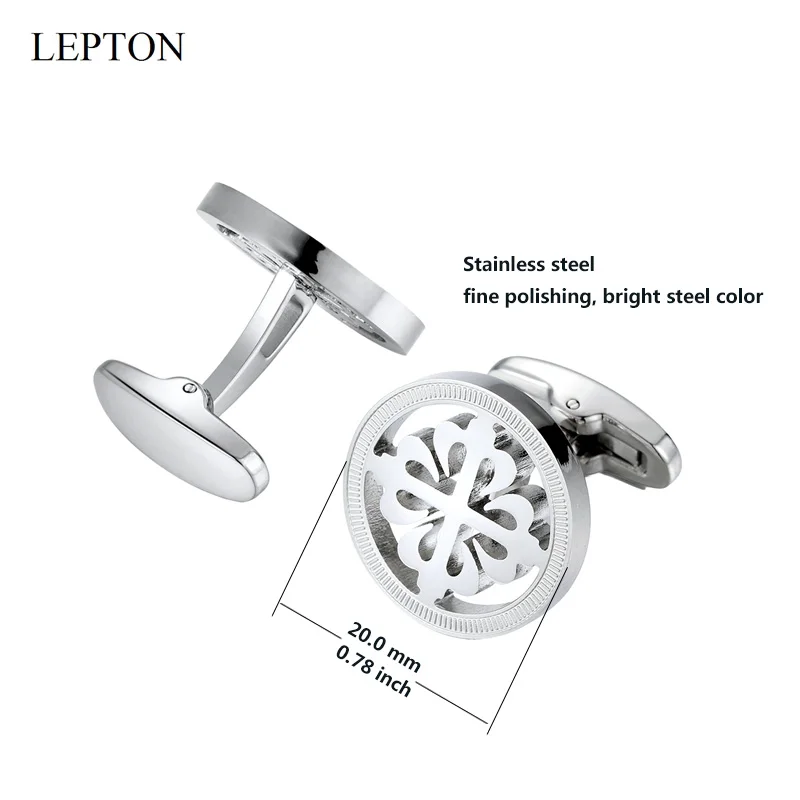 Lepton Silver Color Crusaders Cufflink Stainless Steel Round Cufflinks for Men Gift Wedding Groom Business Cuff Links Gemelos