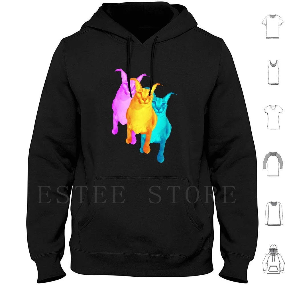 Colorful Floppa Hoodie Long Sleeve Floppa Floppa Meme Big Floppa Meme Big Floppa Caracal Meme Gold Cyan Pink Smile