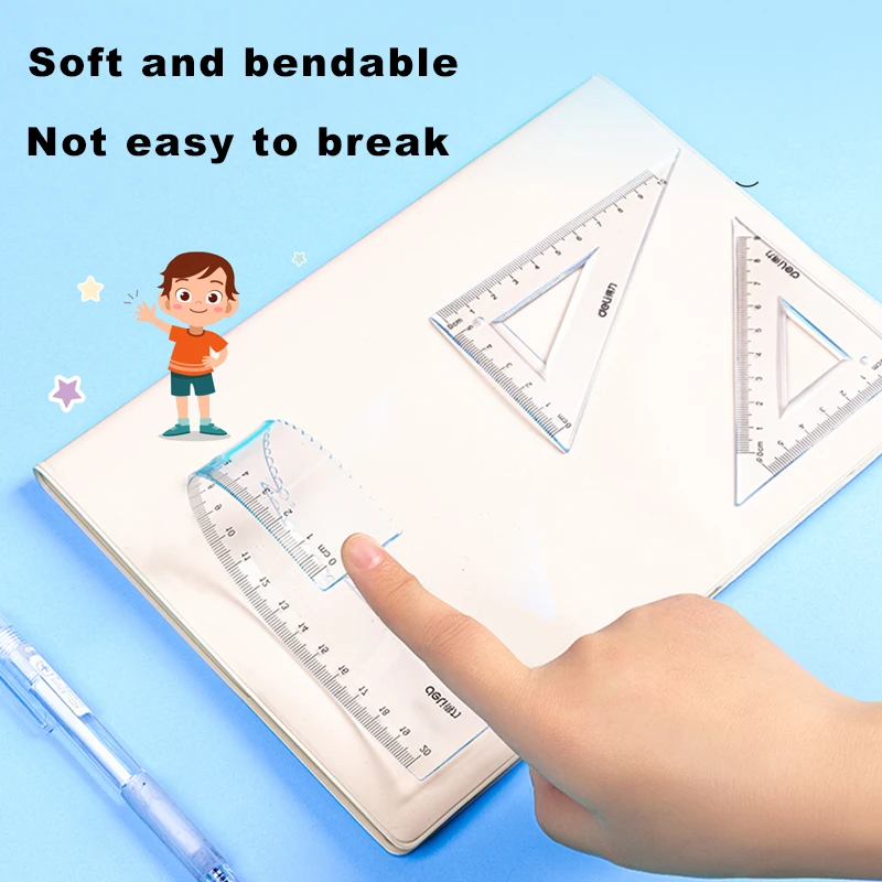 Deli Flexible Soft Ruler Set Transparent Plastic Ruler For Student Drawing Mathematical Geometry School Stationery Curve Ruler