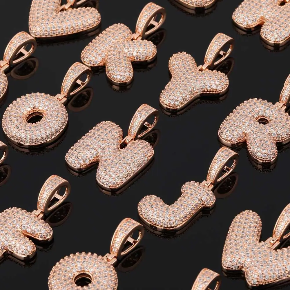 GUCY A-Z  Name Bubble Letters Necklaces & Pendant Charm For Men Women Gold Silver Color Cubic Zircon Hip Hop Jewelry Gifts