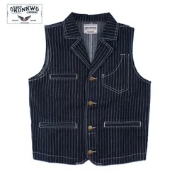 Men's Striped Denim Vest Suit Hunting Waistcoat Outdoor Trekking Hiking Sport Lapel Locomotive Multi Pocket Spring, Winter, New