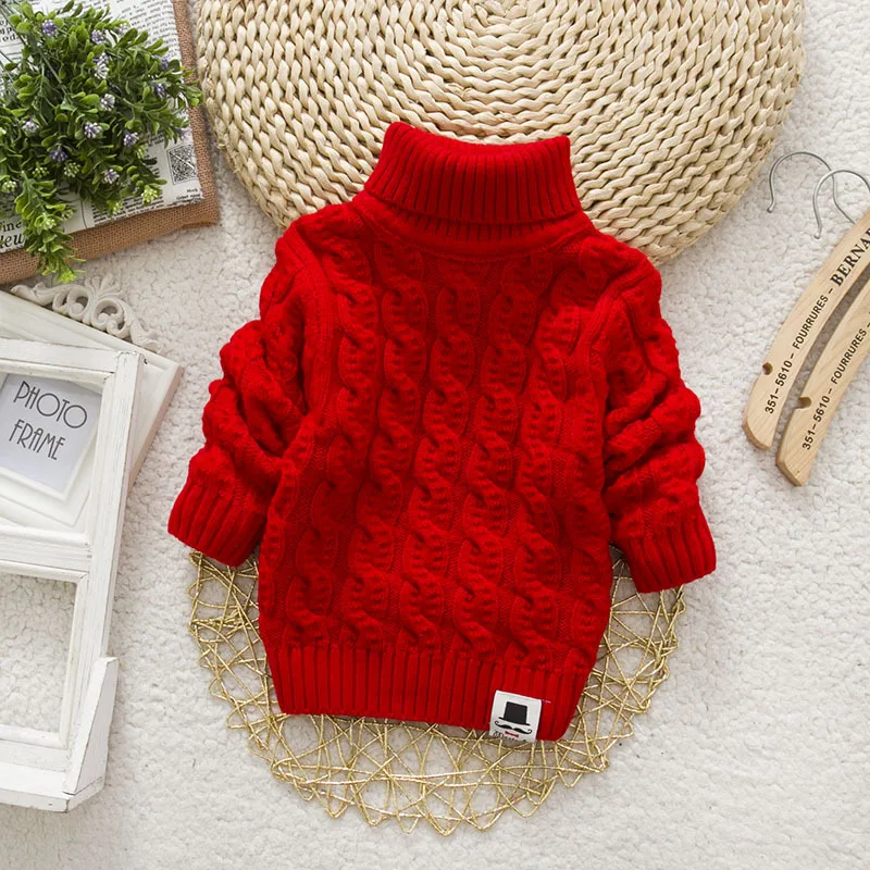 DIIMUU Kids Boy Girl Sweater Knitwear Turtleneck Pullover Clothes Baby Winter Tops Solid Sweaters Children Boy Girl Warm Coat