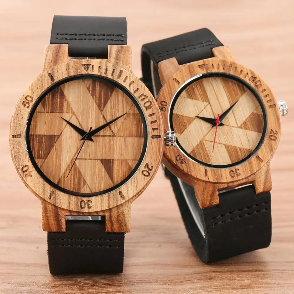 Couple Watch Unique Irregular Geometric Cut Design Men\'s Wooden Quartz Watches Women Dress Clock Retro Wristwatch Relojes Hombre