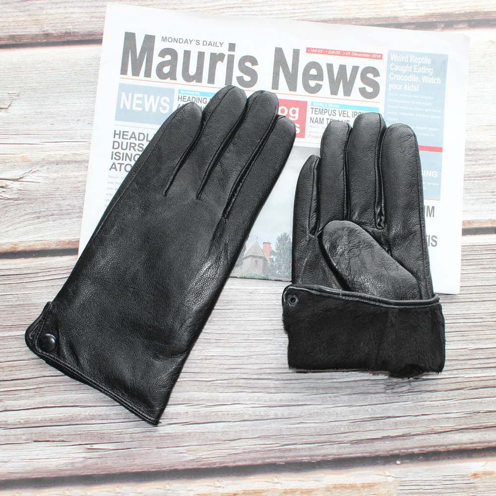 Guantes de piel de oveja para hombre, manoplas clásicas de cuero, resistentes al desgaste, de terciopelo, cálidas, para invierno, novedad