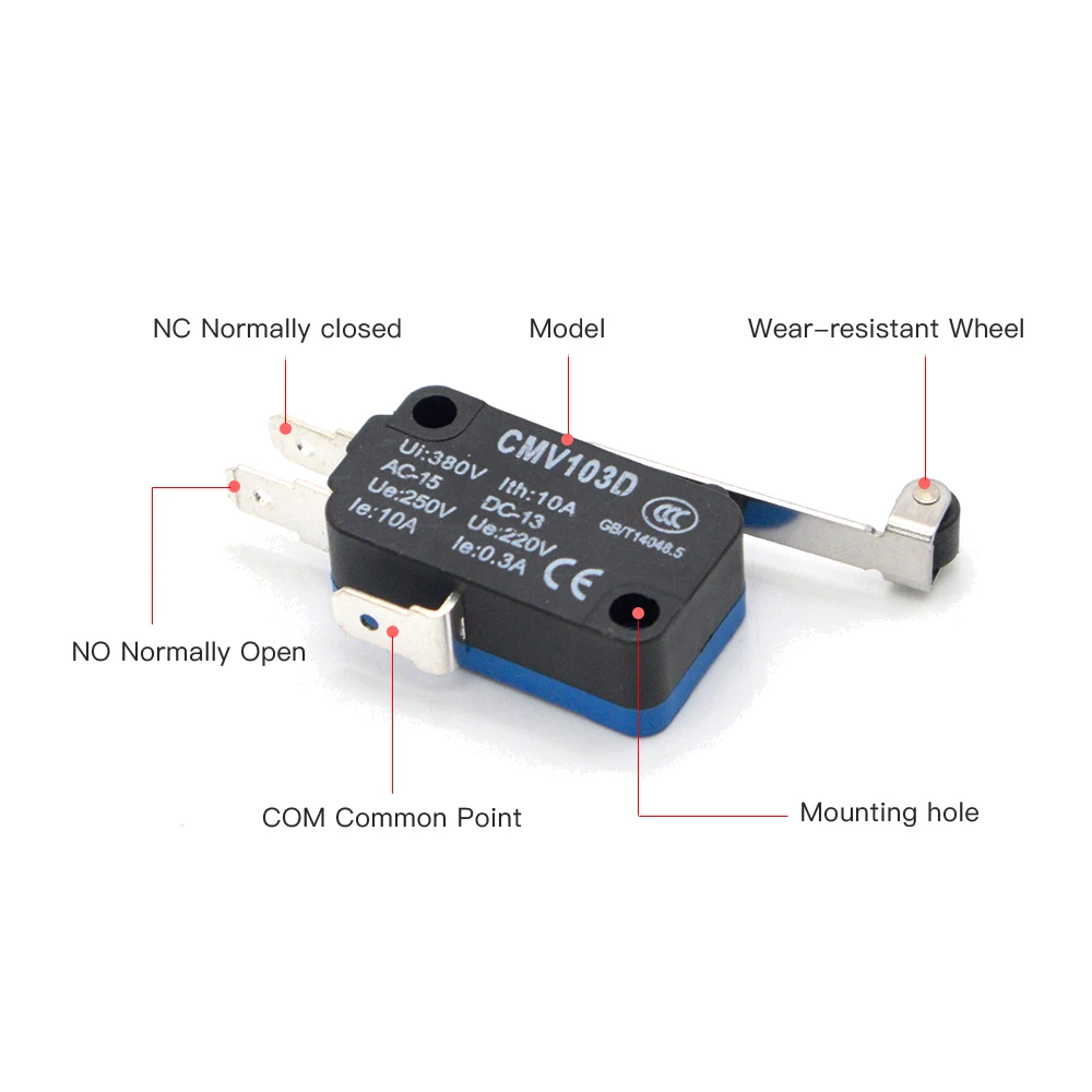 Small Limit Switch CMV103D UE220V 0.3A Momentary Micro Limit With Long Handle Open Limit Sensor for CO2 Laser Cutting machine