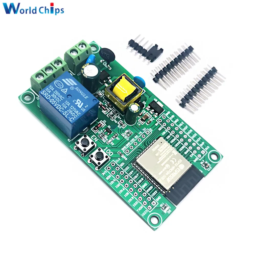 AC 90-250V ESP32 Single Relay Development Board Onboard ESP32-WROOM-32E Module with Pins for WiFi Smart Home Wireless Control