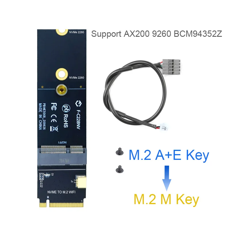 

Wifi Wireless Adapter M.2 E Key Slot To M.2 M Key NVMe PCIE SSD Bluetooth Wifi Card For AX200 AX210 bcm94352Z Card