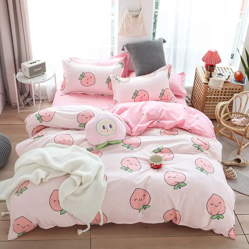 

54 bed linens peach print Home textile bedding luxury fruit duvet cover set sheet bedclothes 3/4pcs girls gift queen king size