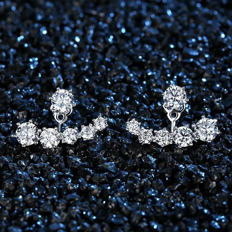 925 Sterling Silver Star Stud Earring Double Sided Clear Cubic Zirconia Earring for Women Wedding Engagement Fine Jewelry