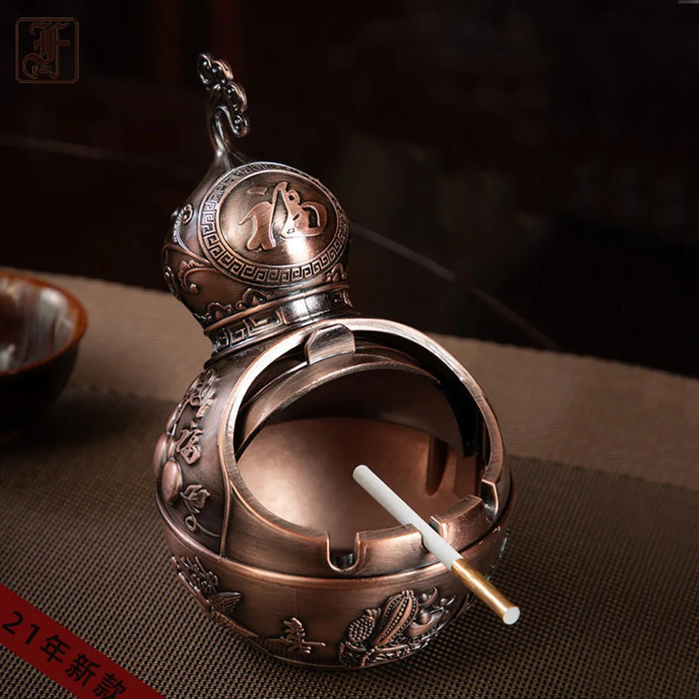 

Metal Gourd Ashtray Anti-Fly Ash Anti-Fall With Cover Office Household Ashtray Personalized Coffee Table Decorations