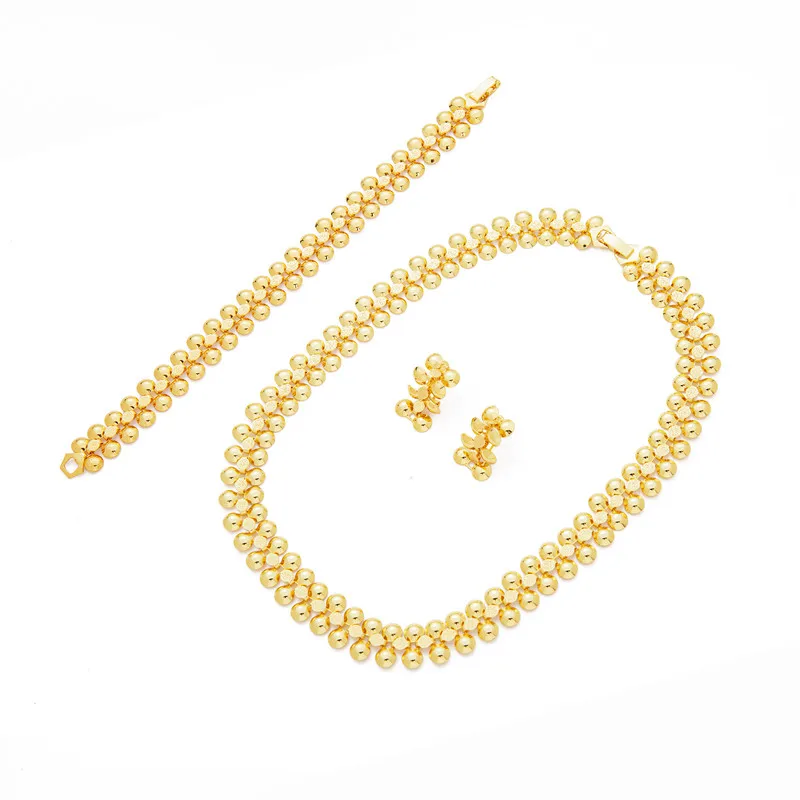 Ethiopia Fashion Jewelry Sets for Women Bracelet Gold Plated Round Necklace & Earrings Accessories Set Bridal Wedding Gifts