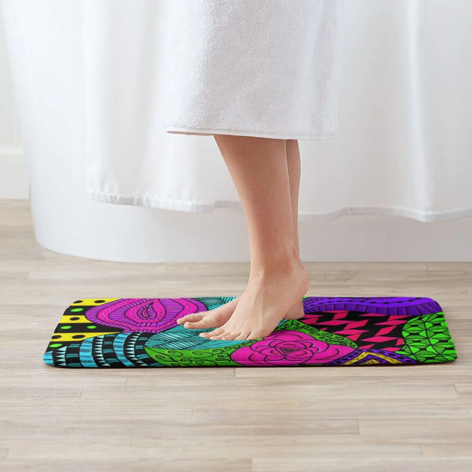 Rose In Green And Blue Soft Non-Slip Mat Rug Carpet Cushion Pink Red Blue Yellow Purple Flower Zen Doodle Zen Tangle