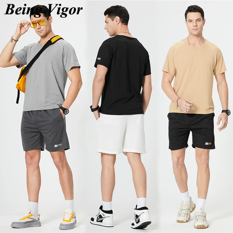 

Being Vigor Euro Size Plain Summer Short Sleeve Mens Tracksuit Quick Dry Running Casual Joggers Tshirt Two Pieces Sets