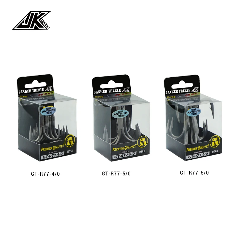 JK GT-R77 4/0 5/0 6/0 Treble Hooks Fishing 7X Strong Triple Fish Hooks Tee Hook Box Treble Hook Sea Fishing Accessories