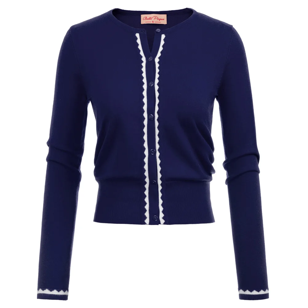 Belle Poque Frauen Mantel Lady Dünne Lange Sleeve Crew Neck Knopfleiste Kontrast Farbe Offenen Stich Strickjacke Strickwaren Jacke Neue