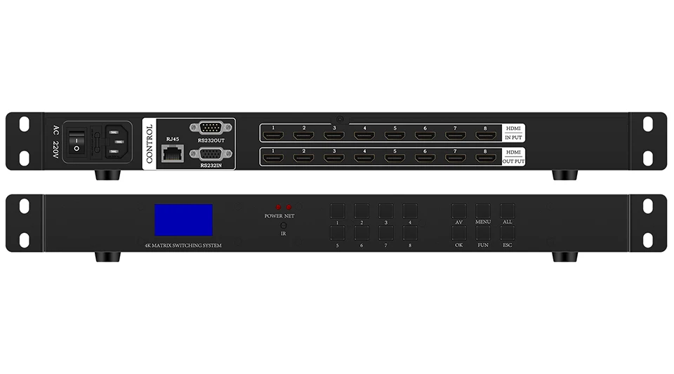 HDMI Matrix 8X8 adapter splitter switcher HDMI 1.3 1080P/60Hz HDCP 1.2 HDR HDMI 8 in 8 out with IR Controlfor UHD