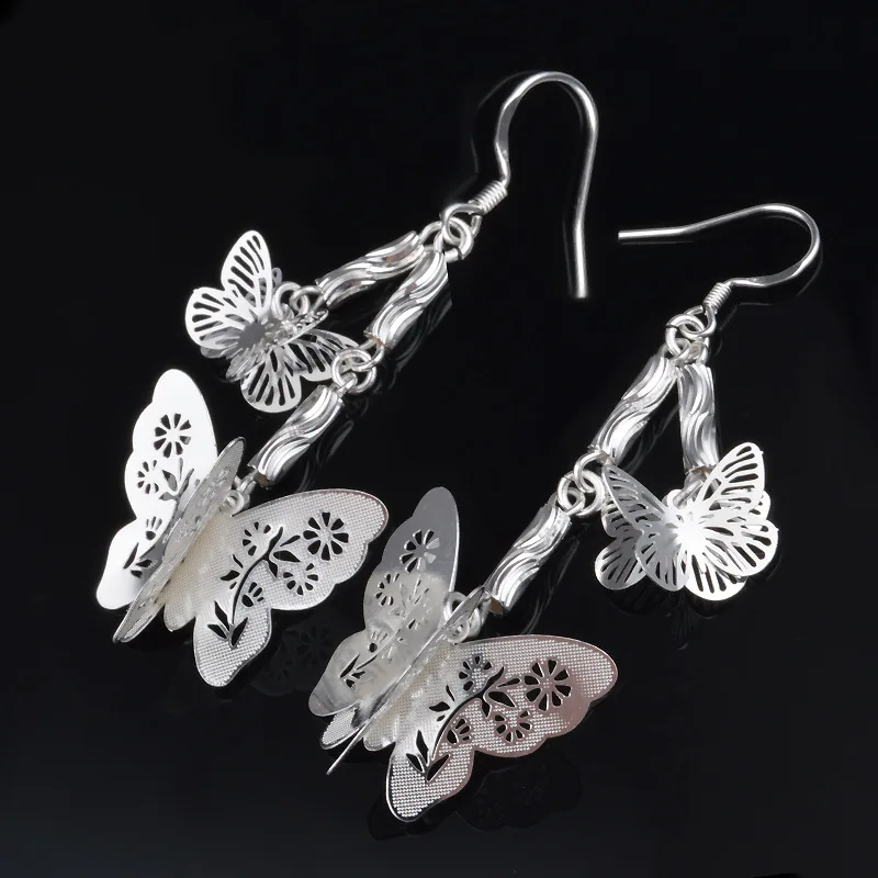 New 925 Sterling Silver Earrings Hollow Butterfly Earrings Charm Woman Jewelry Gift