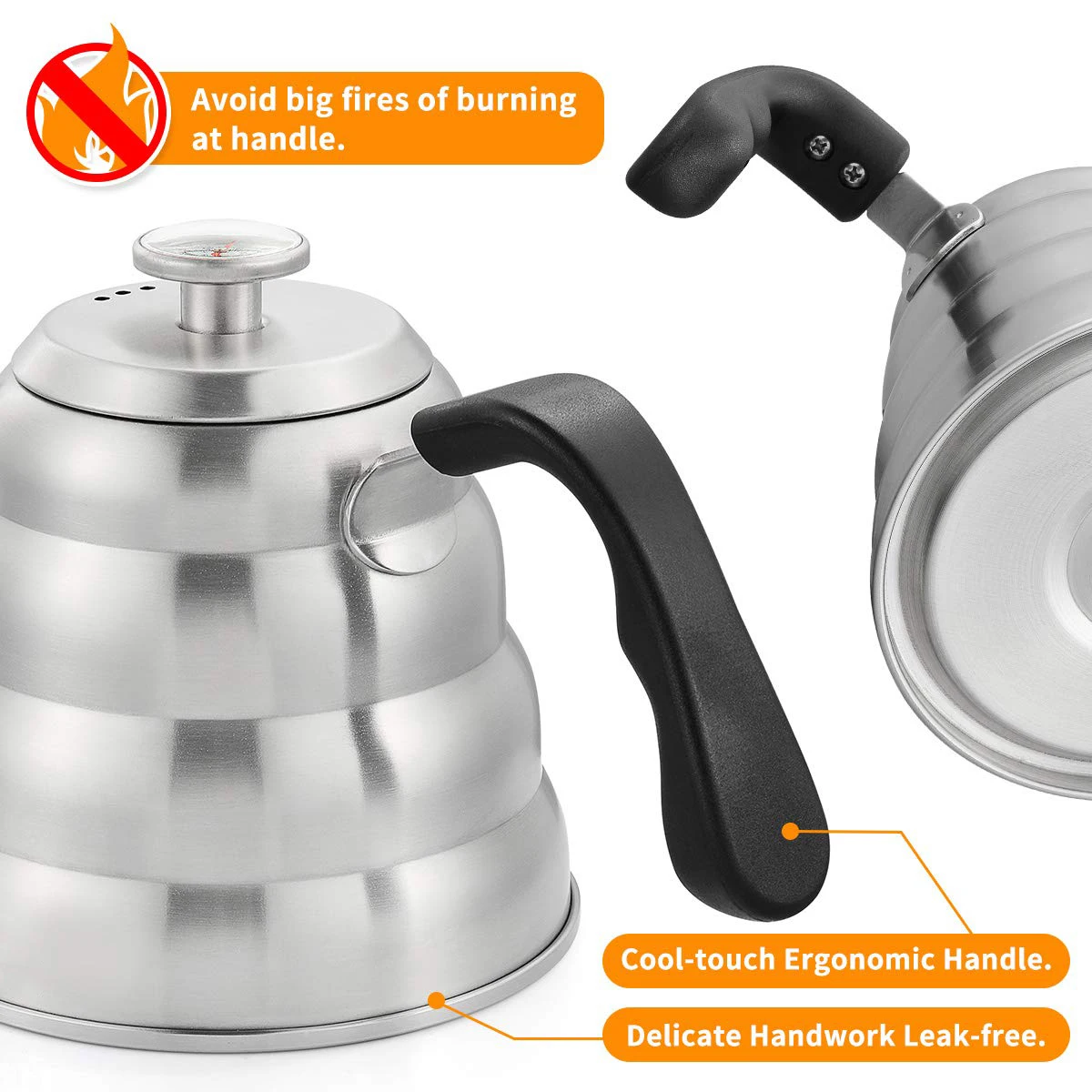 Pour Over Coffee Kettle with Thermometer Premium 304 Stainless Steel Gooseneck Tea Kettle Works on Stove and Any Heat Source