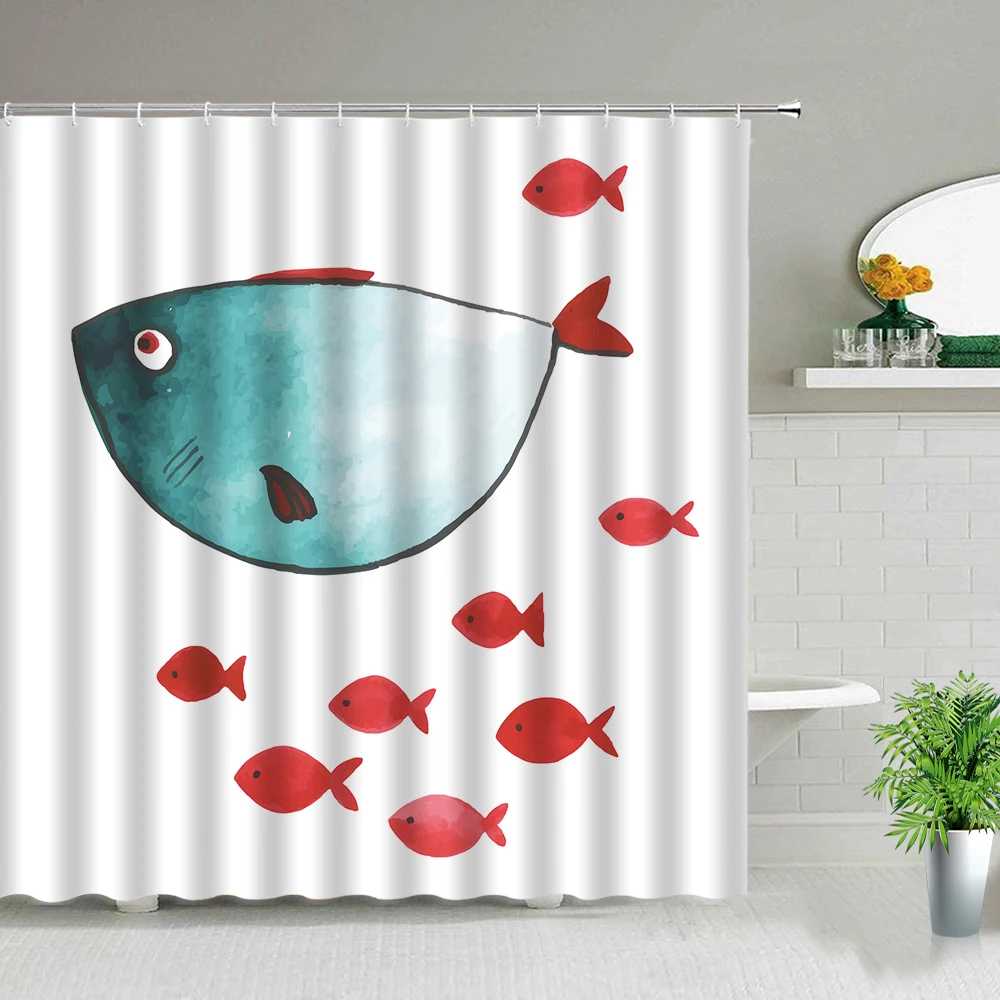 Cartoni animati colorati squalo di pesce tende da doccia Ocean Life bagno per bambini decorazioni per la casa Set di tende in tessuto schermi da