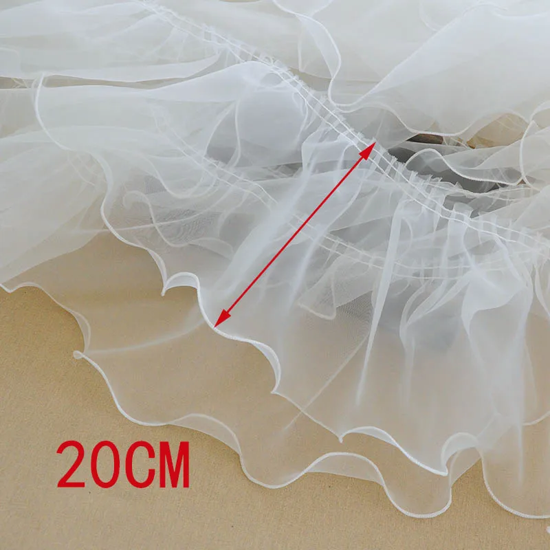 1M Pink White Blue Colorful Organza Pleated Lace Trims Ribbon Fabric Applique Fold Ruffle Dresses DIY Sewing Supplies Craft