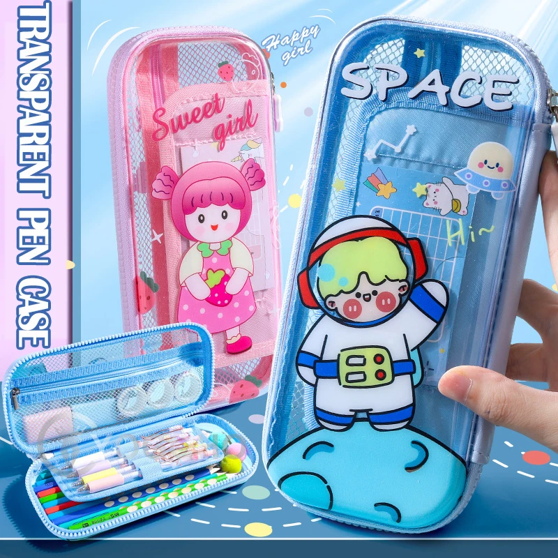 

Cute AstronautIns/Girl Transparent PVC Pencil Case Stationary Organizer Stationery Pen Holder Cute Pencil Case Office Supplies