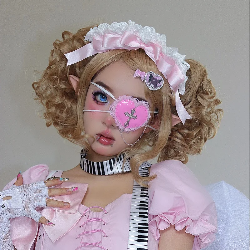 Accessoire de cosplay Lolita japonais pour filles, cache-yeux en dentelle croisée, rose doux, Harajuku, Y2K