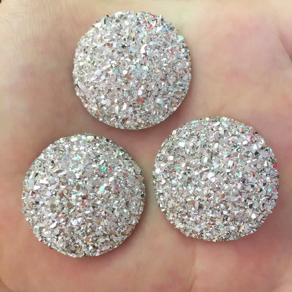 Hot 8pcs AB Resin 30mm Cabochon Ore Round Flatback Rhinestone Wedding DIY Rhinestone Buttons R97*2