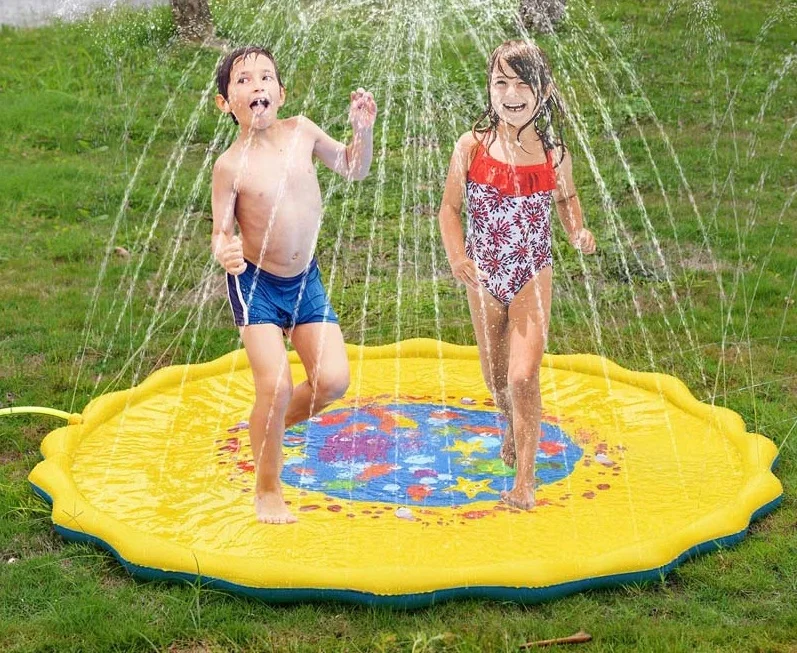 

Summer Children Amusement Water Playing Spraying Cool Mats Bright Yellow Inflatable Toys Ocean Animal World Colorful Kids Party