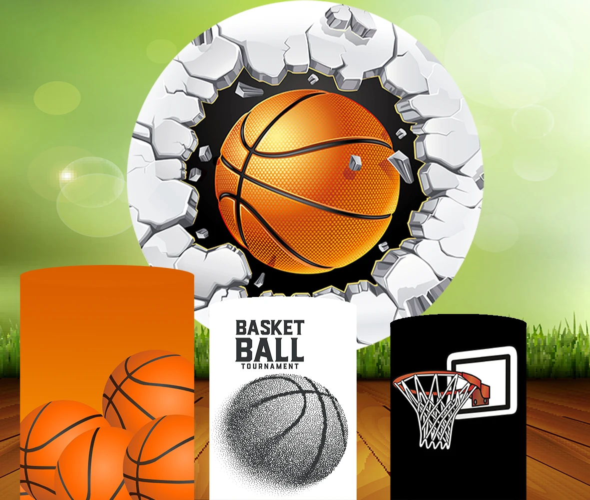 

Basketball Themed Circle Backdrop Kids Baby Shower Birthday Party Candy Table Cylinder Cover Round Background Elastic Fabric