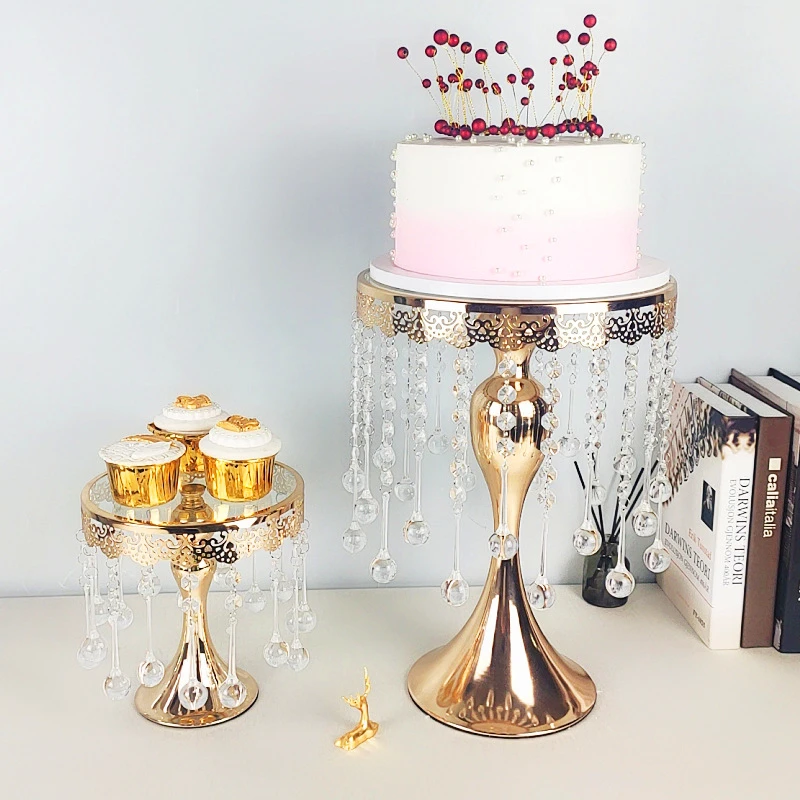 Golden\\Sliver Crystal Cake Holder Electroplated Mirror   Wedding Party Decoration Cake Holder Tray Home Decor