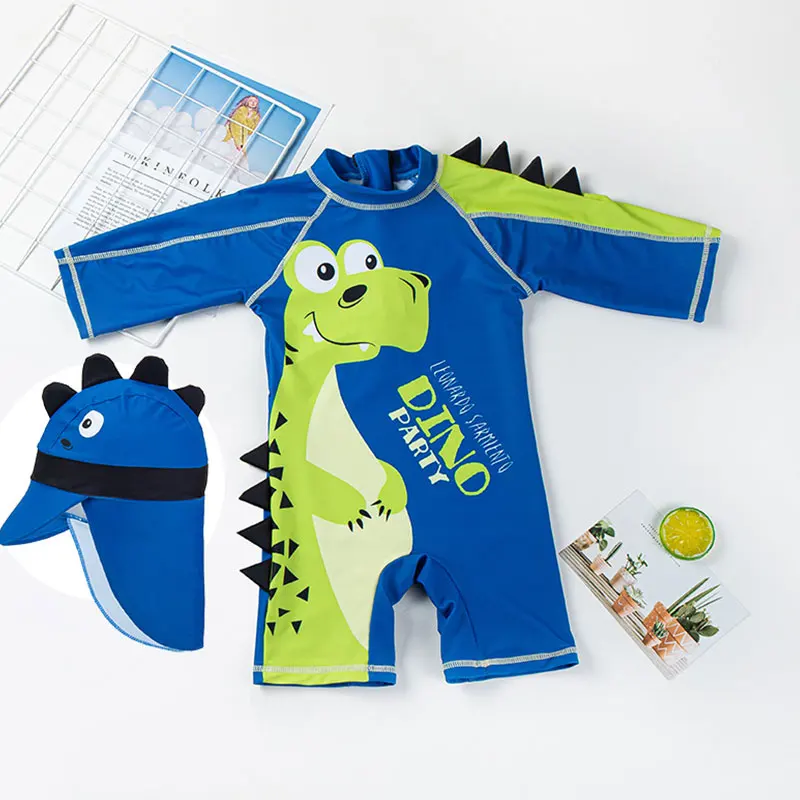 Summer Kid Boy Dinosaur One-piece Swimsuit Swimwear UV Sun Protection Swimming Costume Bathing Suit Outfit Korean Baby Sunscreen