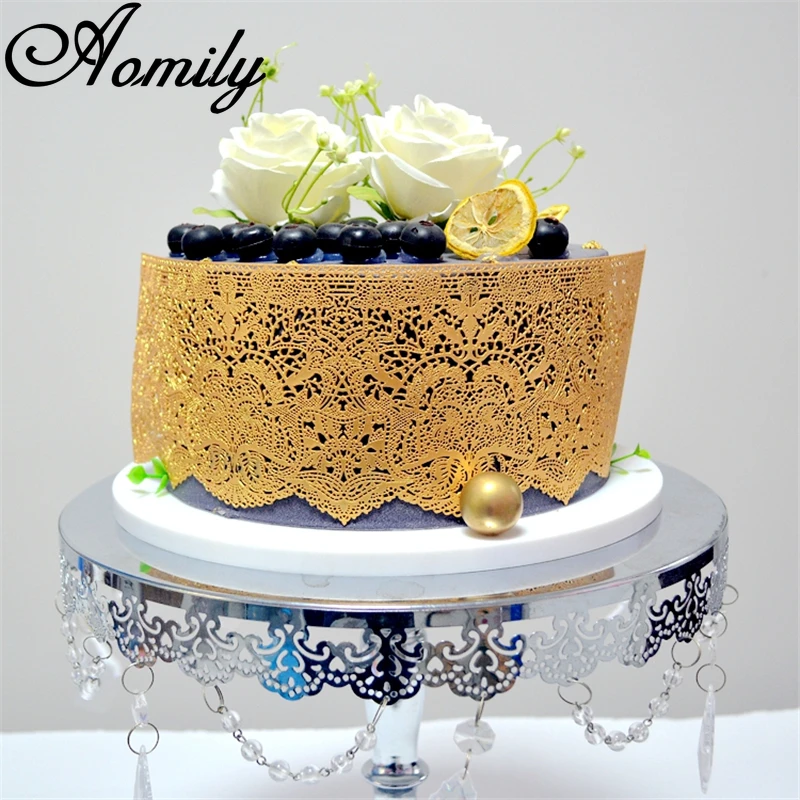 Aomily 3 in 1 Exquisite Flowers Shaped Lace Silicone Mold Wedding Cake Flower Border Decoration Fondant Cake Surround Baking Mat