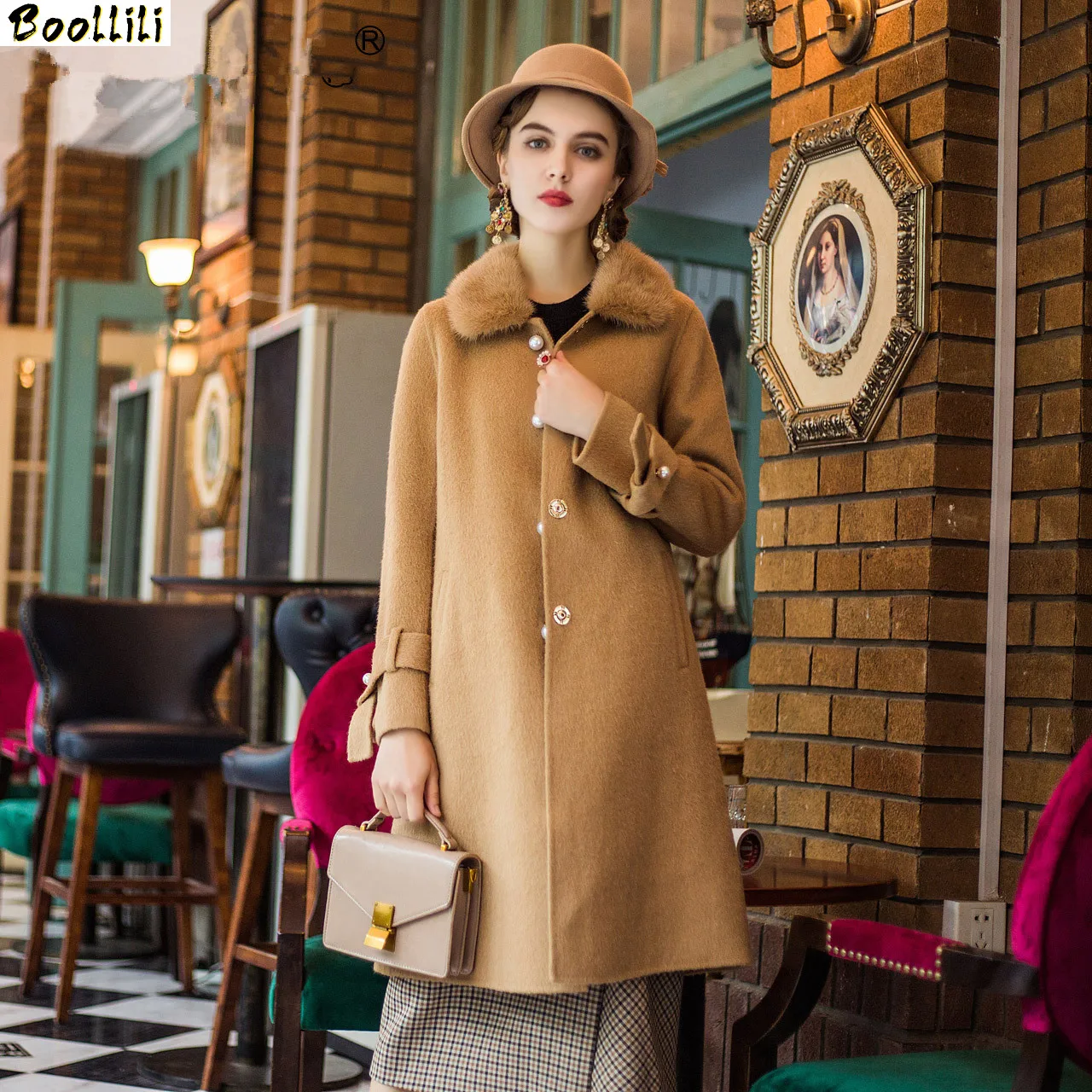 Real Wool Boollili Coat Female Mink Fur Collar Alpaca Jackets Winter Jacket Women Double Side Woolen Coats Casaco Feminino