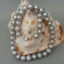 YYGEM natural 10-11mm Cultured Silver Gray Potato freshwater Pearl choker Necklace 17