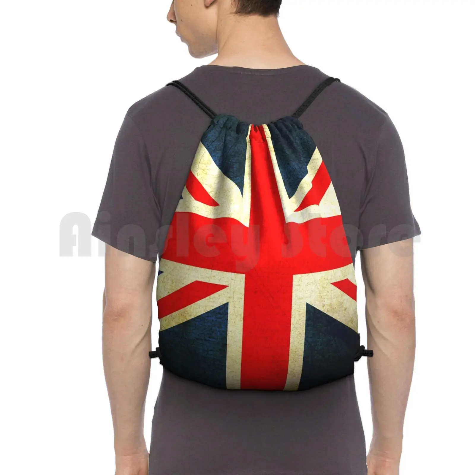 Grunge Effect Union Jack Backpack Drawstring Bags Gym Bag Waterproof Union Jack British Flag Uk England British Expat