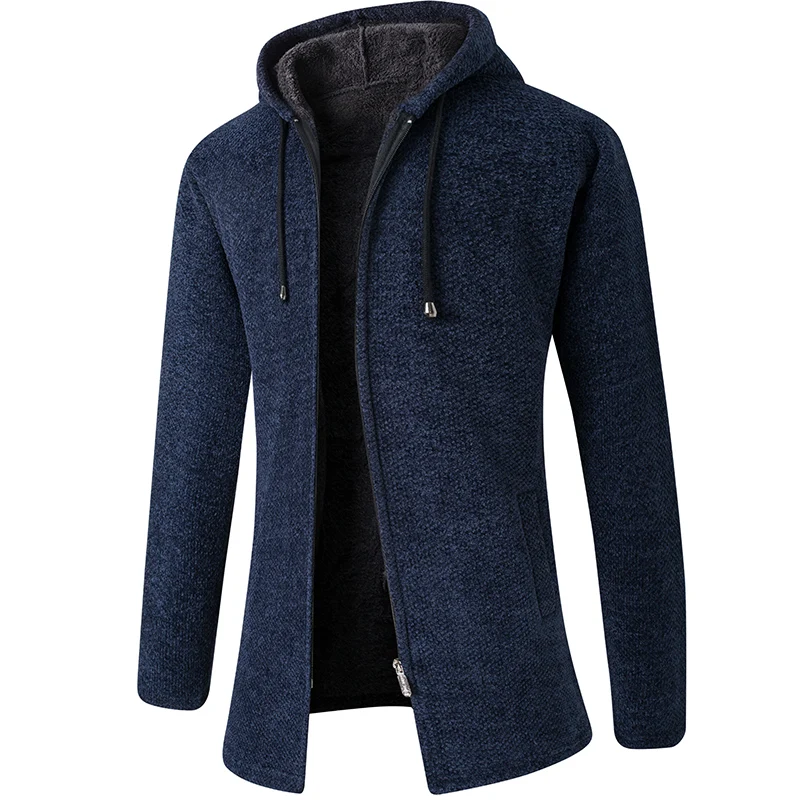 

2022 Cardigan Men Fleece Solid Color Fashion Hooded Men's Sweaters Coat Thick Casual Warm Knitting Cardigan Winter Outerwear