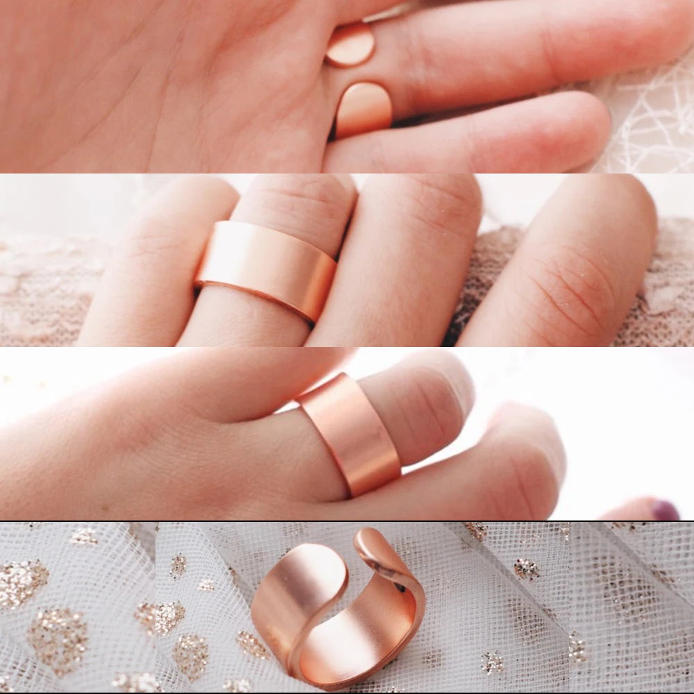 Adjustable Copper Rings Magnetic Health Energy Metal Open Cuff Ring Man 9mm Arthritis Matte Finger Ring for Men Christmas Gift